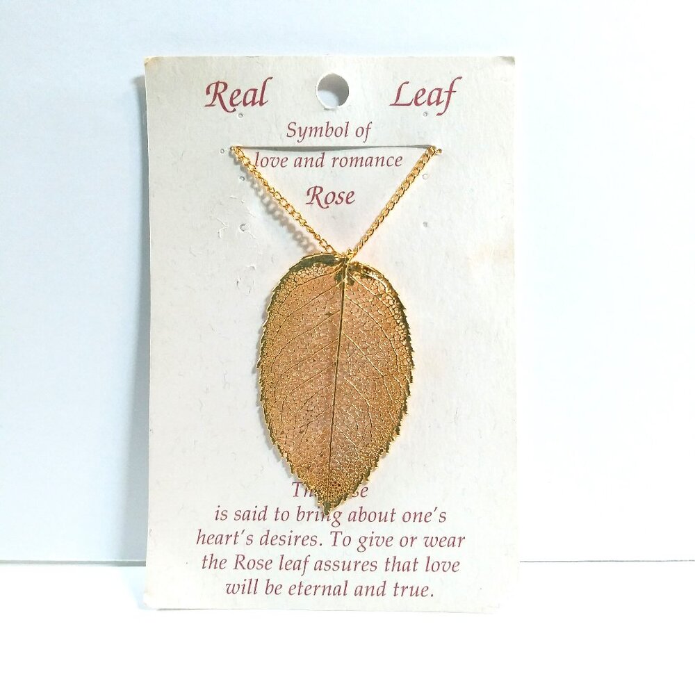 Vintage Leaf Pendant/Chain Necklace Rose Leaf Preserved 18K Gold 1990's New